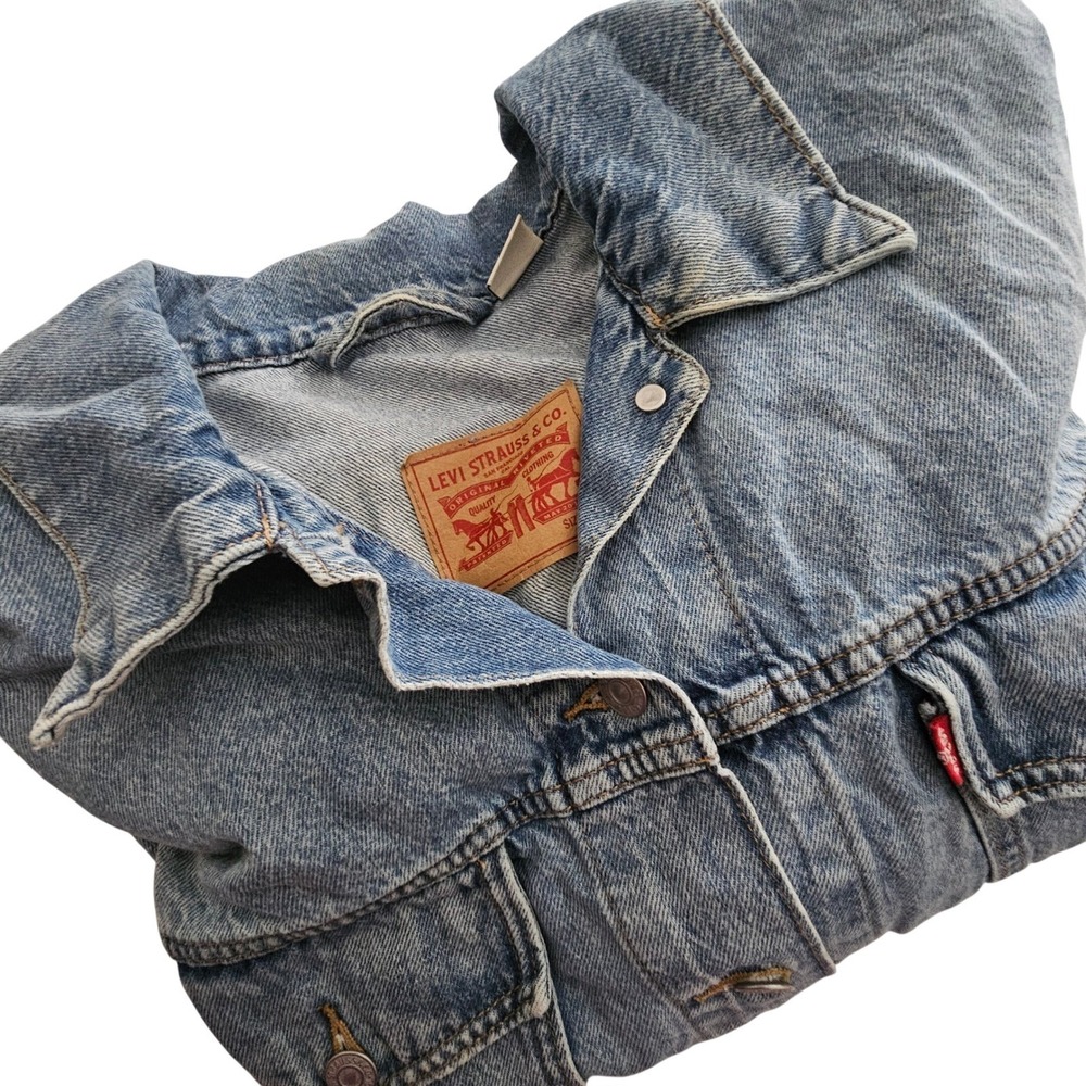 Levis Mens Denim Trucker Jacket Light Wash Blue Jean Coat Size XL